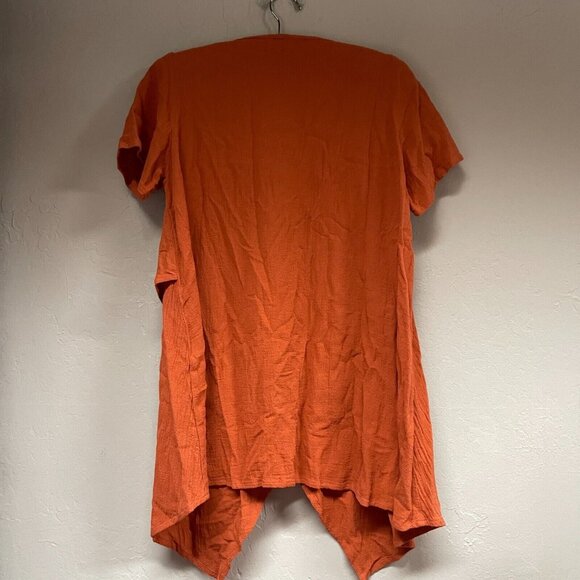 Vintage Fiaga Mexico Scoop Neck Breezy Asymmetric Tunic Top Orange Short Sleeve - Picture 2 of 7